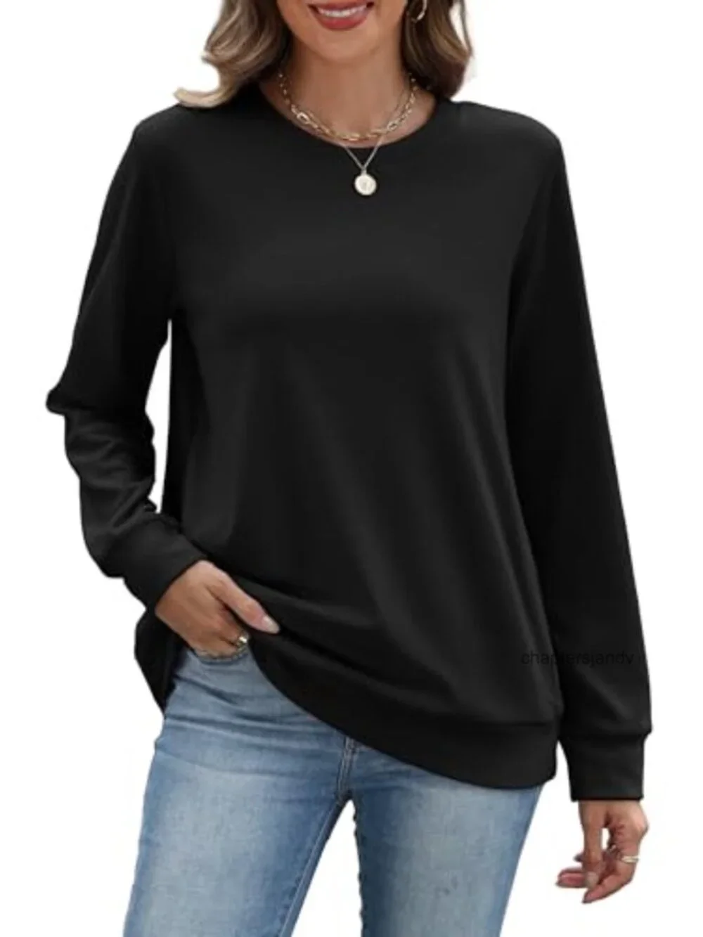 Crewneck Sweatshirt Long Sleeve Tunic Top with Pockets